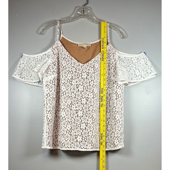 MICHAEL KORS MK White Nude Floral Lace V-Neck Cold Shoulder, Size M - Picture 5 of 6